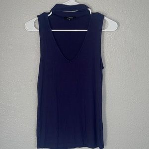 Ambiance No sleeve Blue choker neck blouse